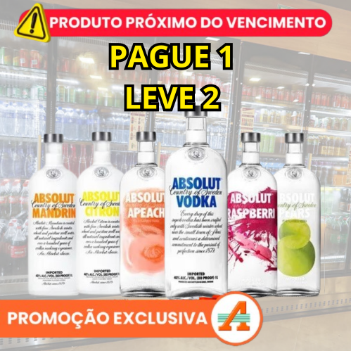 PAGUE 1 LEVE 2: VODKA ABSOLUT - PRÓXIMO DO VENCIMENTO (Válido até 21/09/2025)