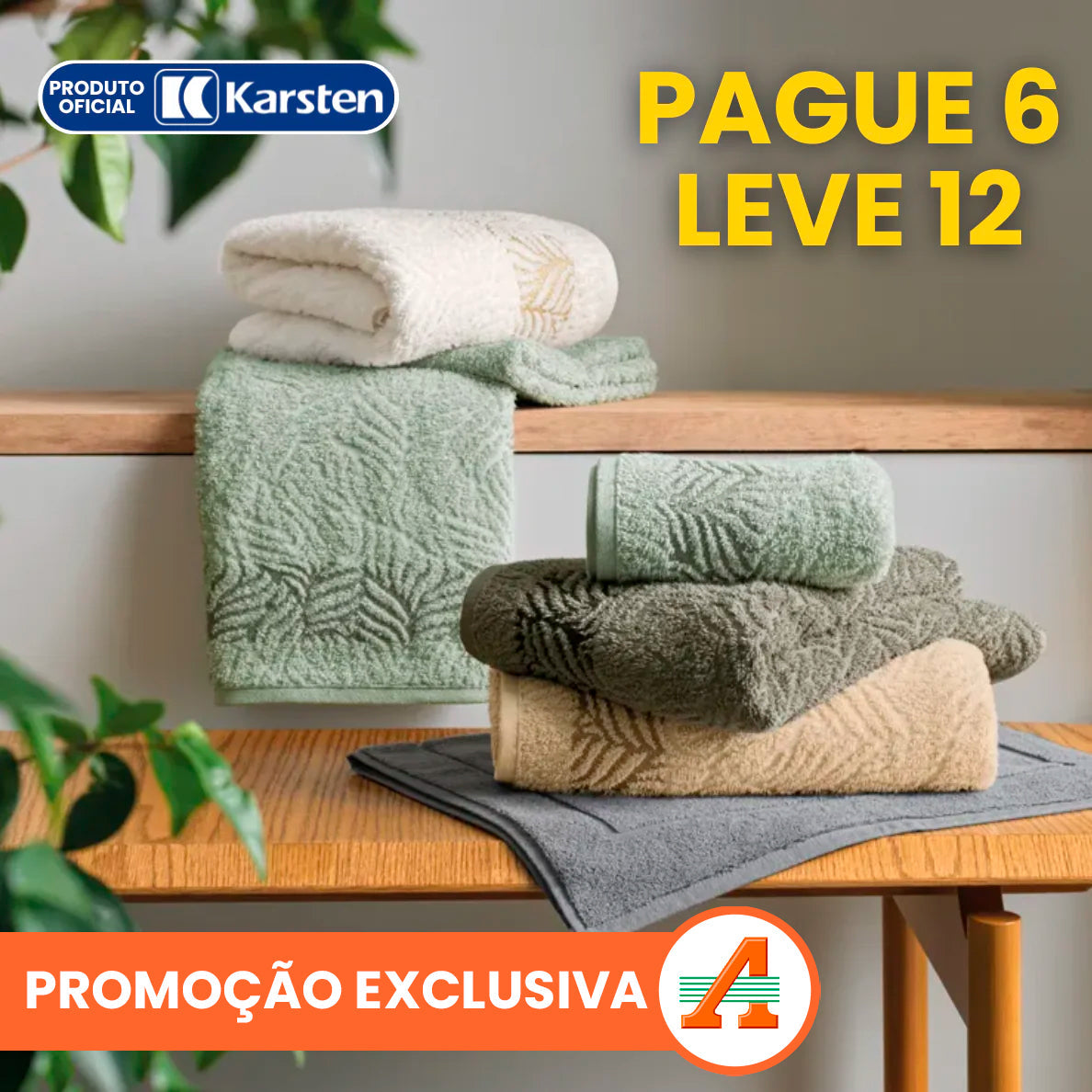 PAGUE 6 LEVE 12: Kit com 12 Toalhas Karsten Banhão Grossa - 100% Algodão